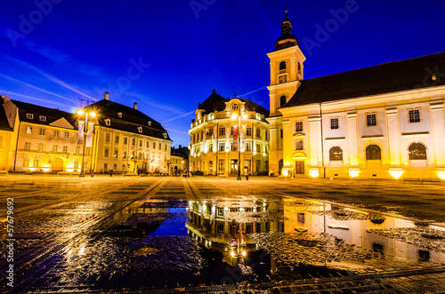 Main town square at blue hour, Sibiu, Romania