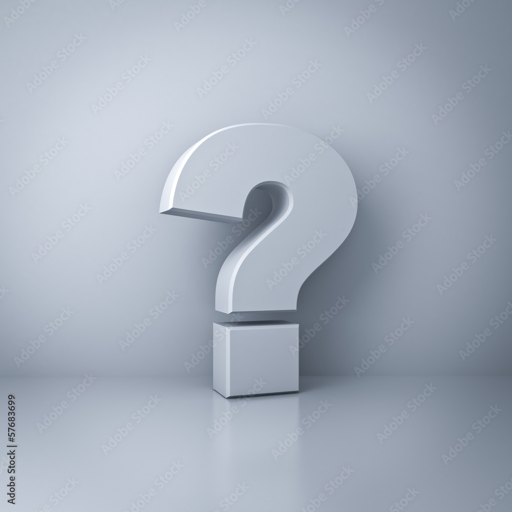 Question mark concept on white wall background with reflection Question mark concept on white wall background with reflection