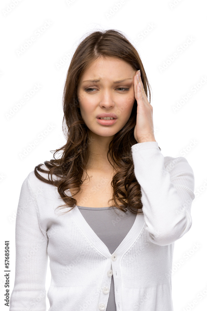 Half-length portrait of girl touching her head Half-length portrait of girl touching her head