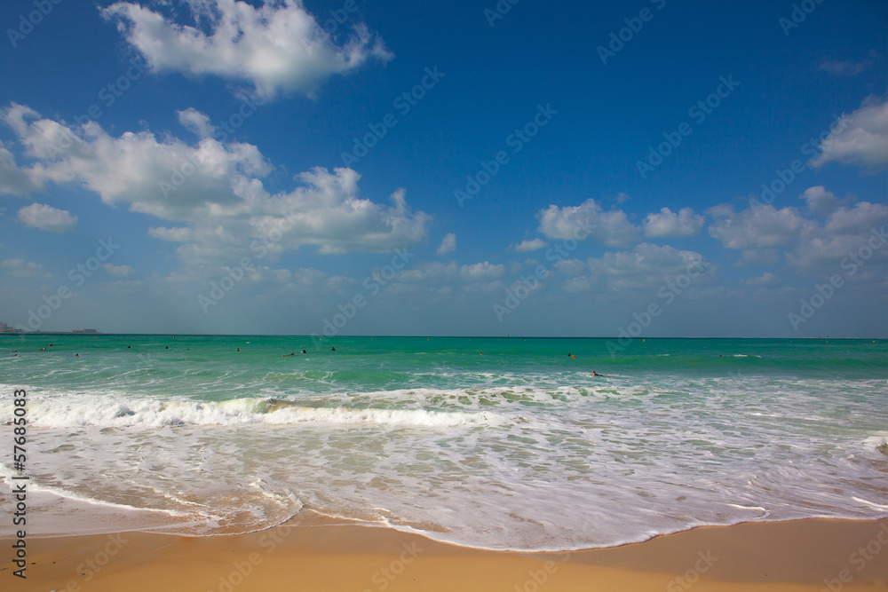 Fototapeta premium beach with surfers and turquoise sea