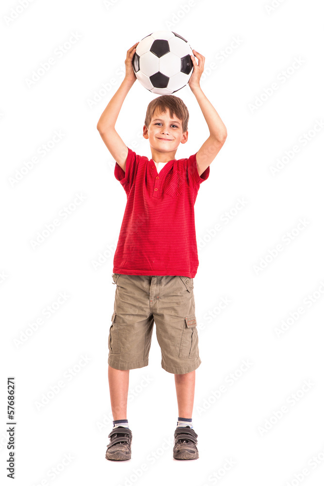Cute boy is holding a football ball. Soccer ball Cute boy is holding a football ball. Soccer ball