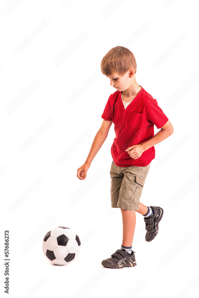 Cute boy is holding a football ball. Soccer ball Cute boy is holding a football ball. Soccer ball