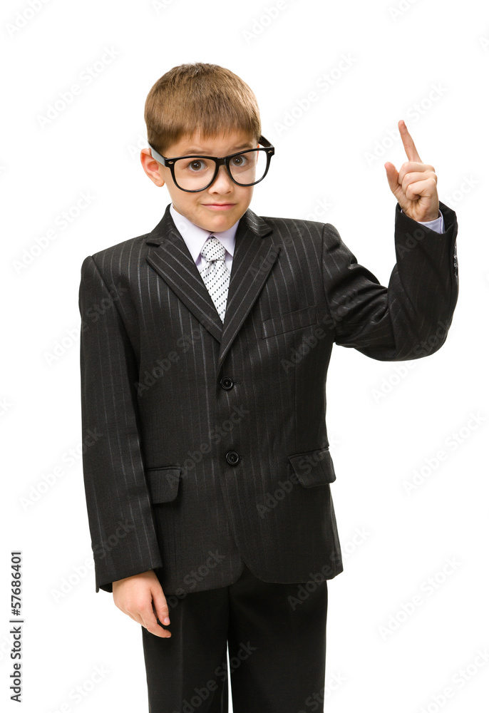 Half-length portrait of little businessman wearing glasses Half-length portrait of little businessman wearing glasses