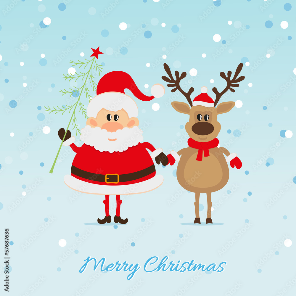 Santa Claus with Christmas tree and reindeer Santa Claus with Christmas tree and reindeer