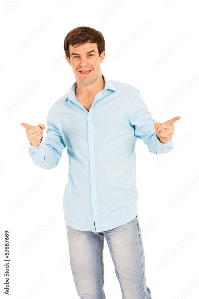 man pointing with both hands man pointing with both hands