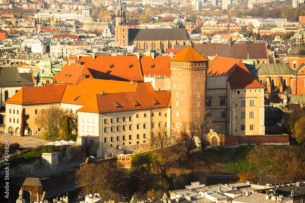 Fototapeta premium Poland, aerial view of Royal Wawel castle in Krakow.