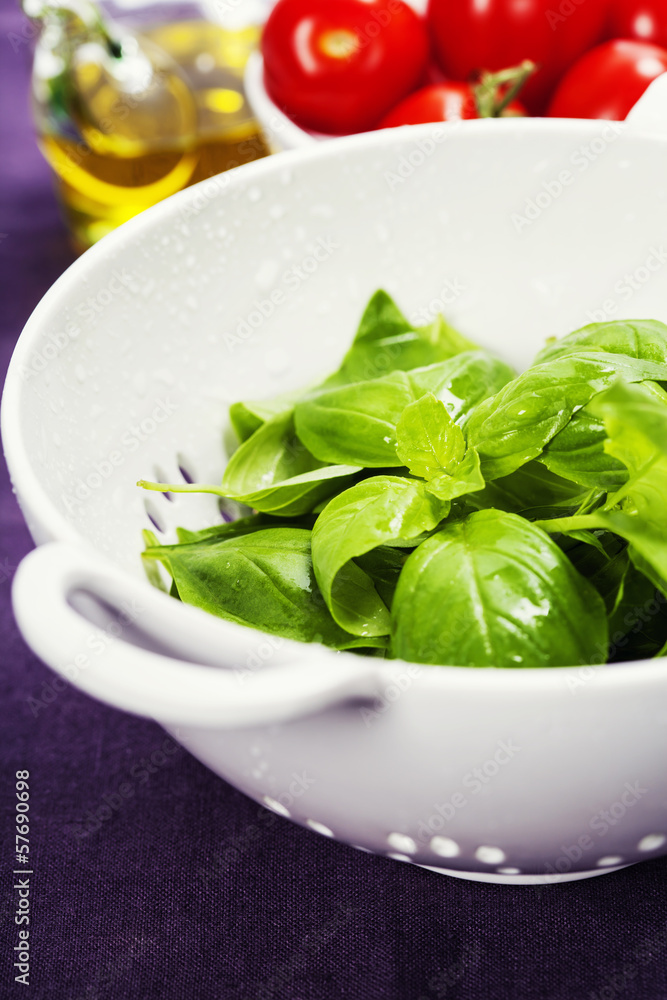 Fresh basil and ingredients Fresh basil and ingredients