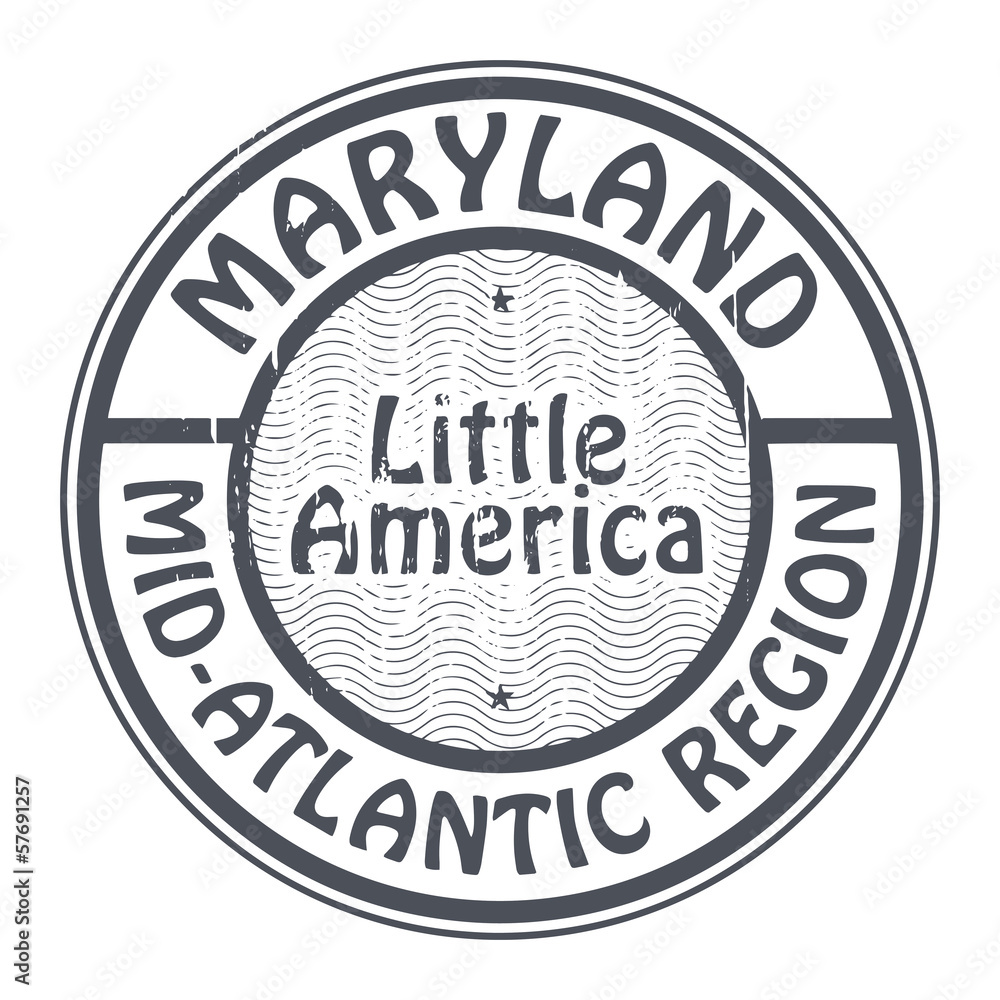 Grunge rubber stamp with name of Maryland, Mid-Atlantic region