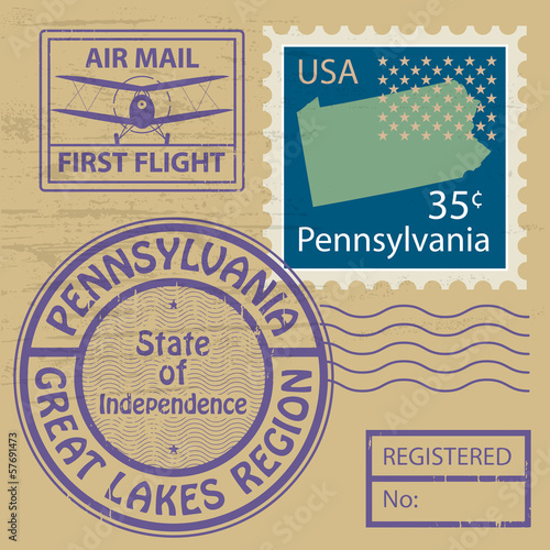 Grunge rubber stamp set with name of Pennsylvania, vector