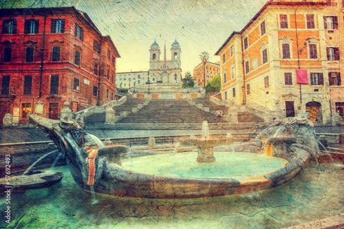 The Spanish Steps in Rome. Picture in artistic retro style.