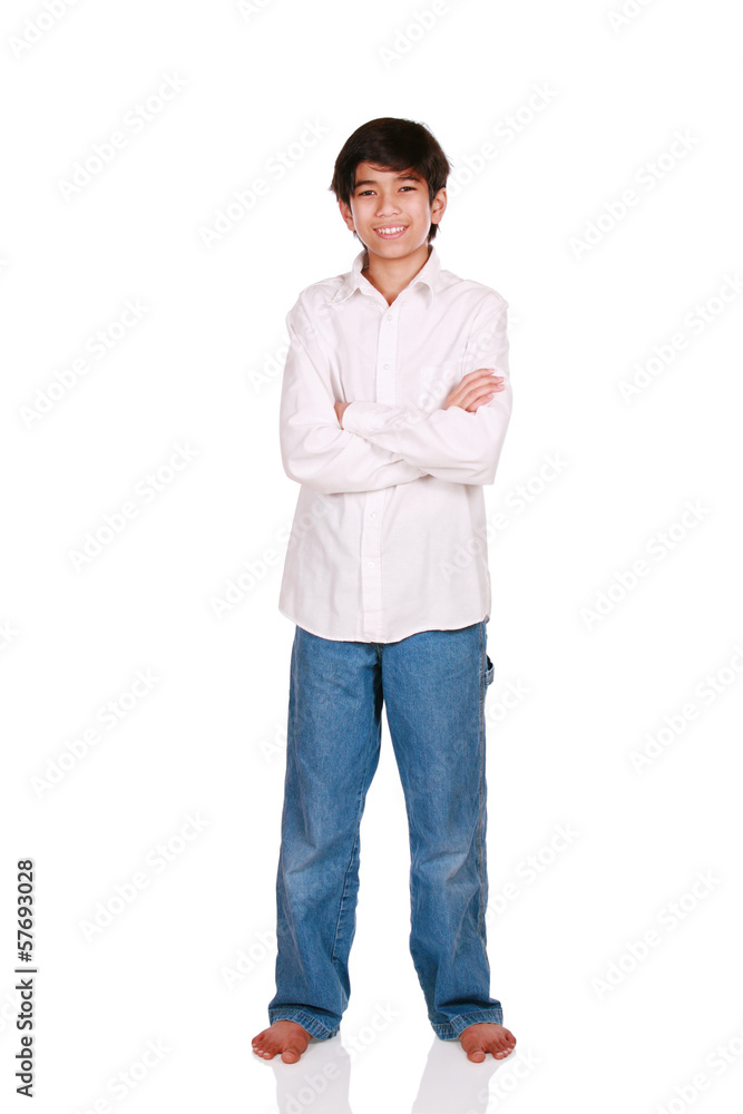 Twelve year old boy standing, isolated Twelve year old boy standing, isolated