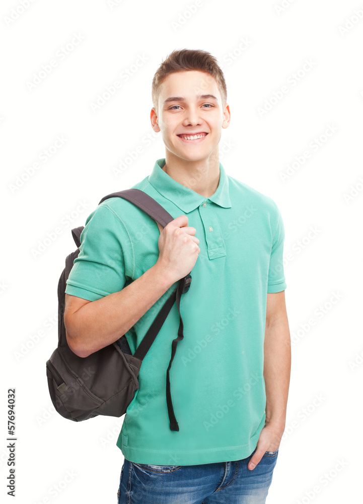 happy smiling student with backpack happy smiling student with backpack