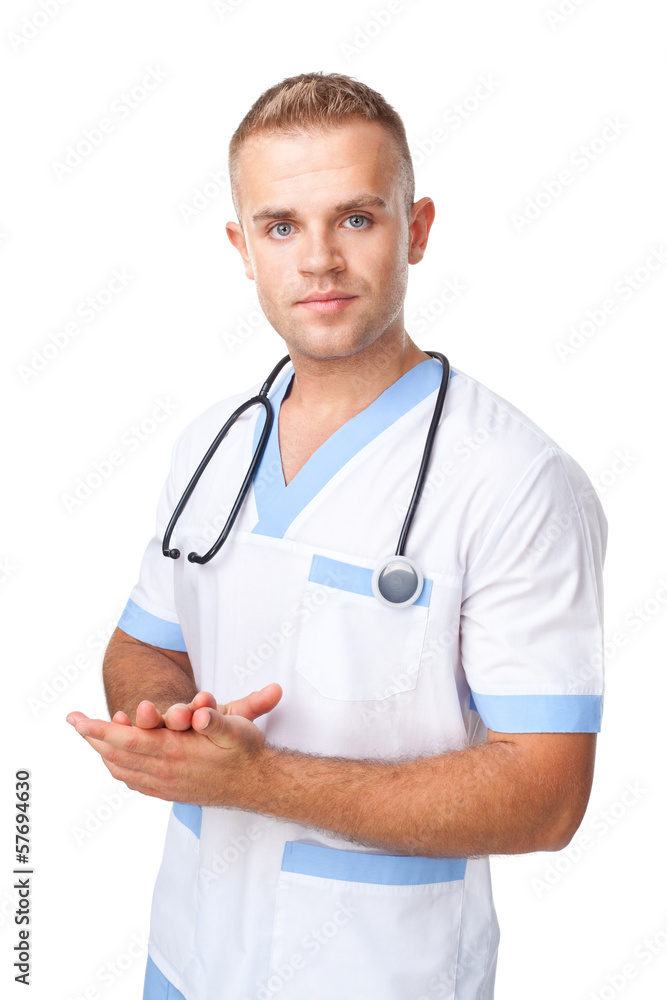 happy smiling young doctor in uniform happy smiling young doctor in uniform