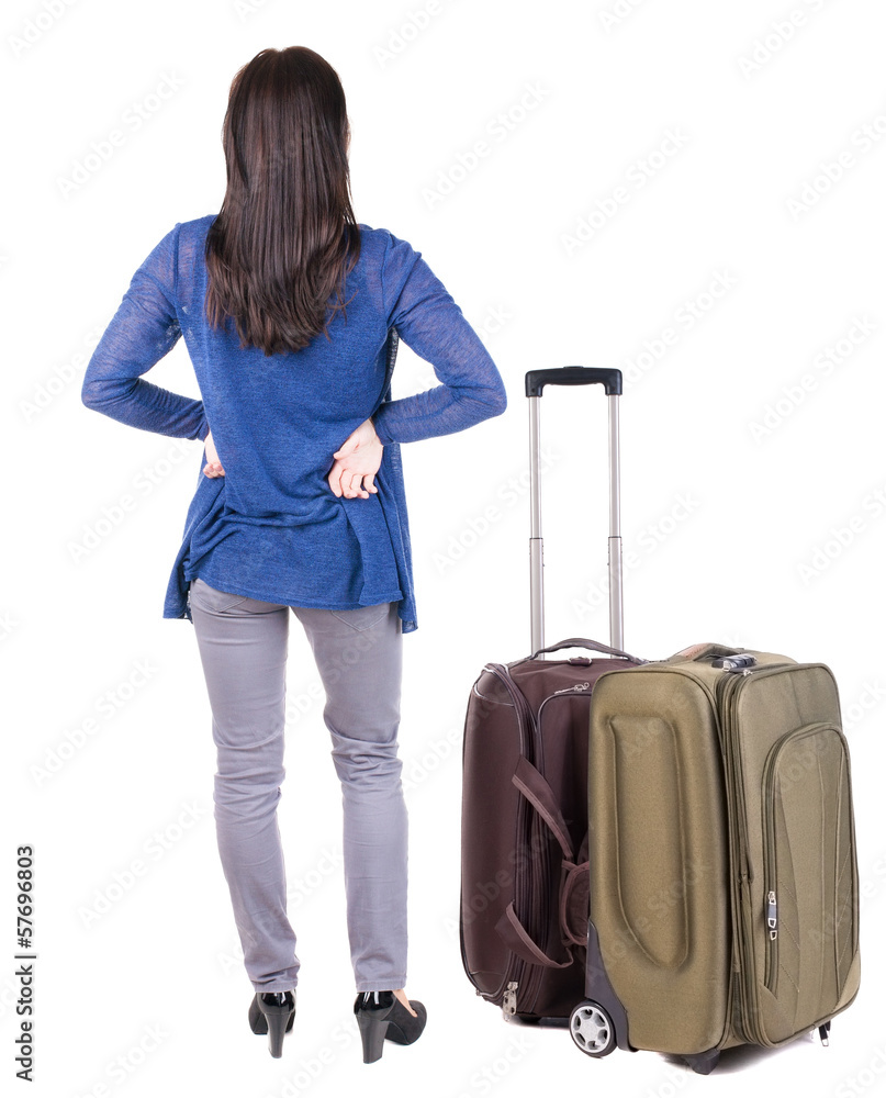 back view of standing young beautiful brunette woman. back view of standing young beautiful brunette woman.