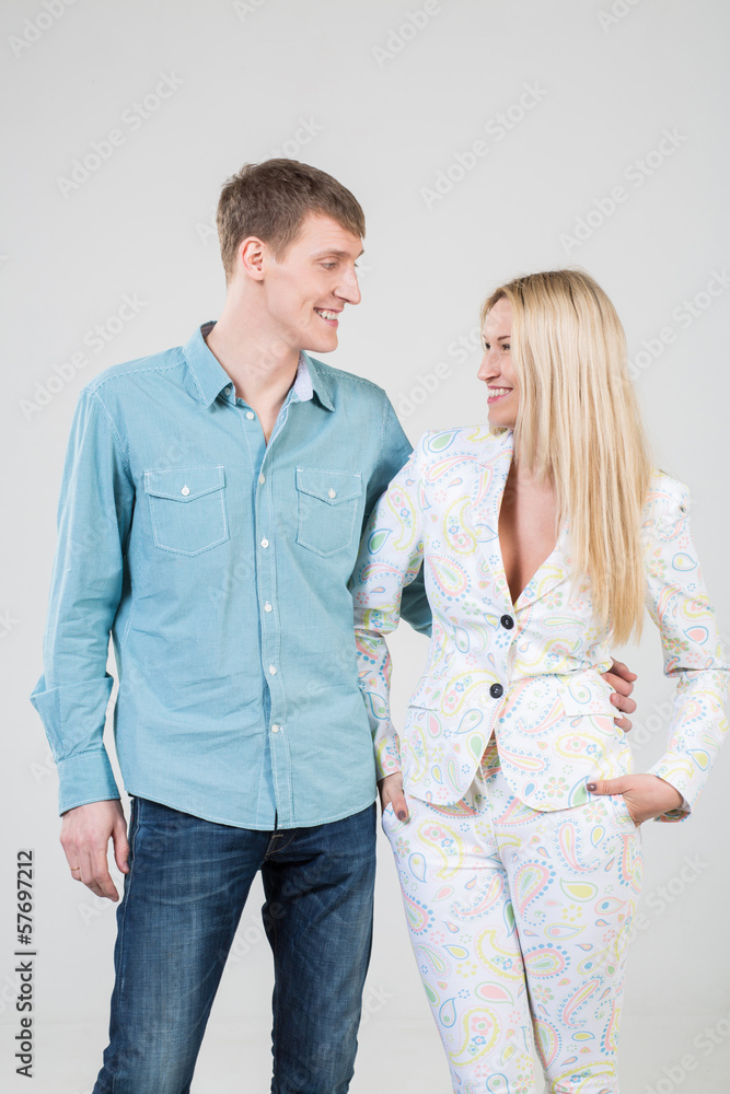 girl and smiling boy in shirt looking at each other girl and smiling boy in shirt looking at each other