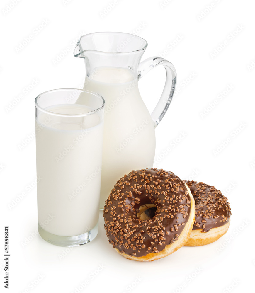 breakfast with milk and chocolate donuts breakfast with milk and chocolate donuts