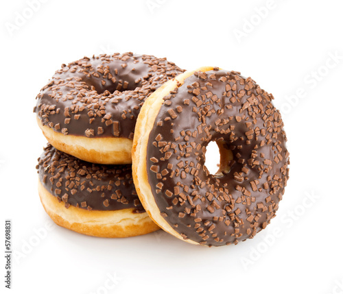 fresh donuts with chocolate isolated on white