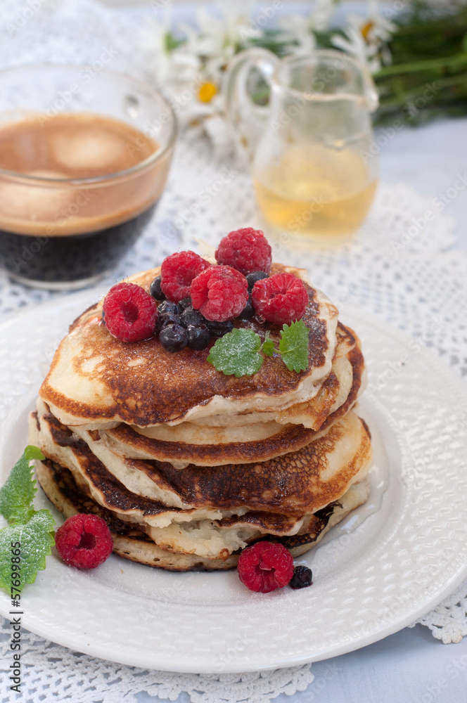 Pancakes with berries and coffee Pancakes with berries and coffee