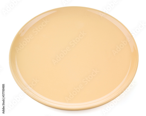 Biege empty plate on white background