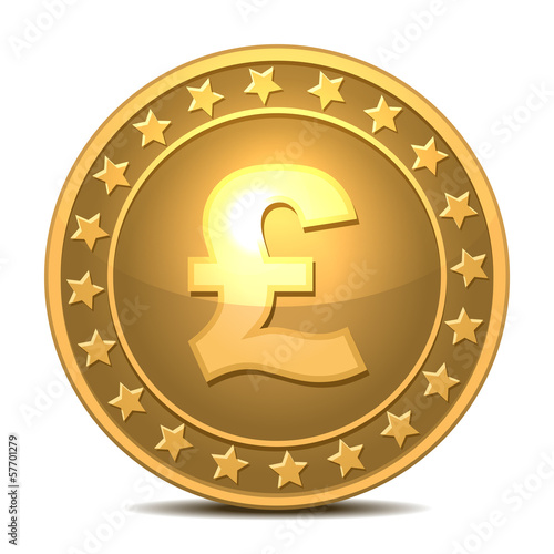 Gold coin with pound sterling sign.