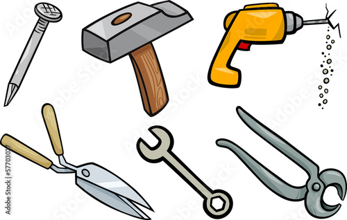 tools objects cartoon illustration set