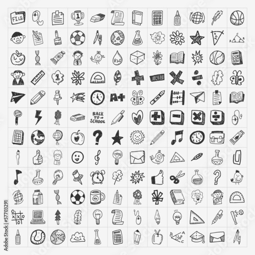 100 Back to School doodle hand-draw icon set