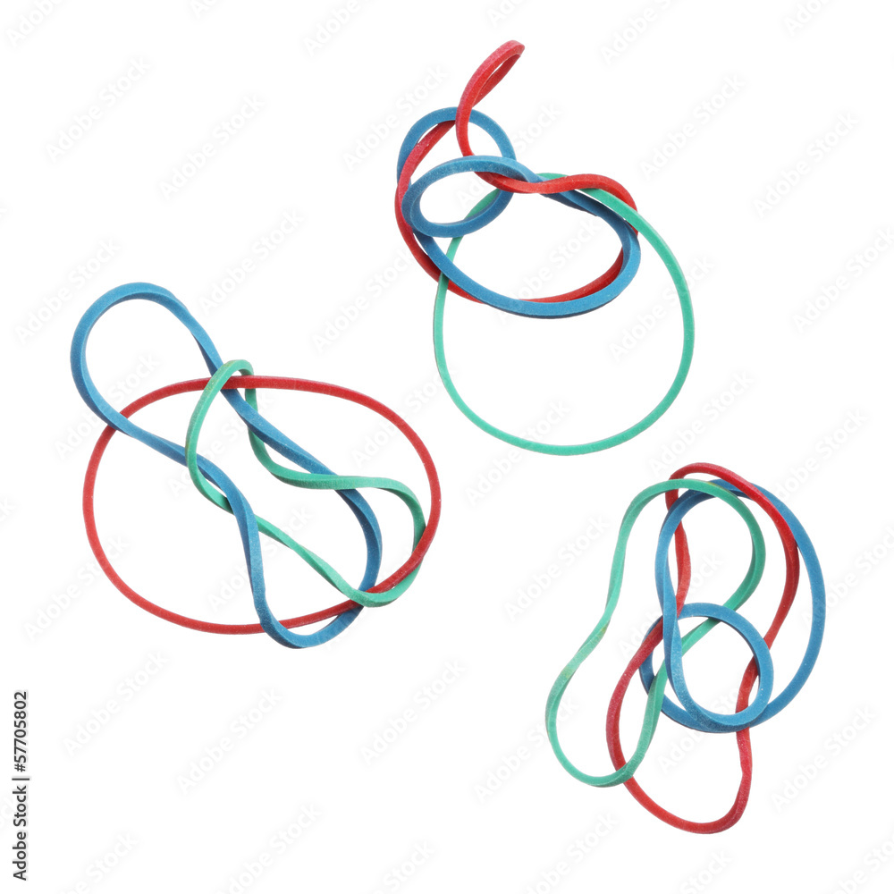 Red, green and blue elastic rubber bands isolated on white Red, green and blue elastic rubber bands isolated on white