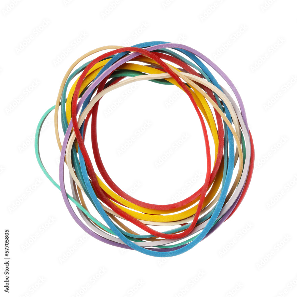 Colorful elastic rubber bands isolated on a white background Colorful elastic rubber bands isolated on a white background