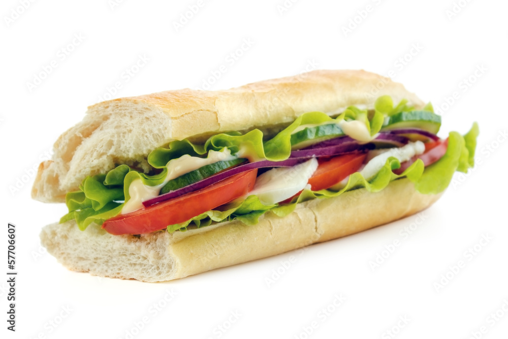 Half of subway baguette bread, isolated on white