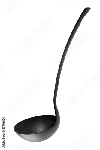 Black kitchen ladle , isolated on white