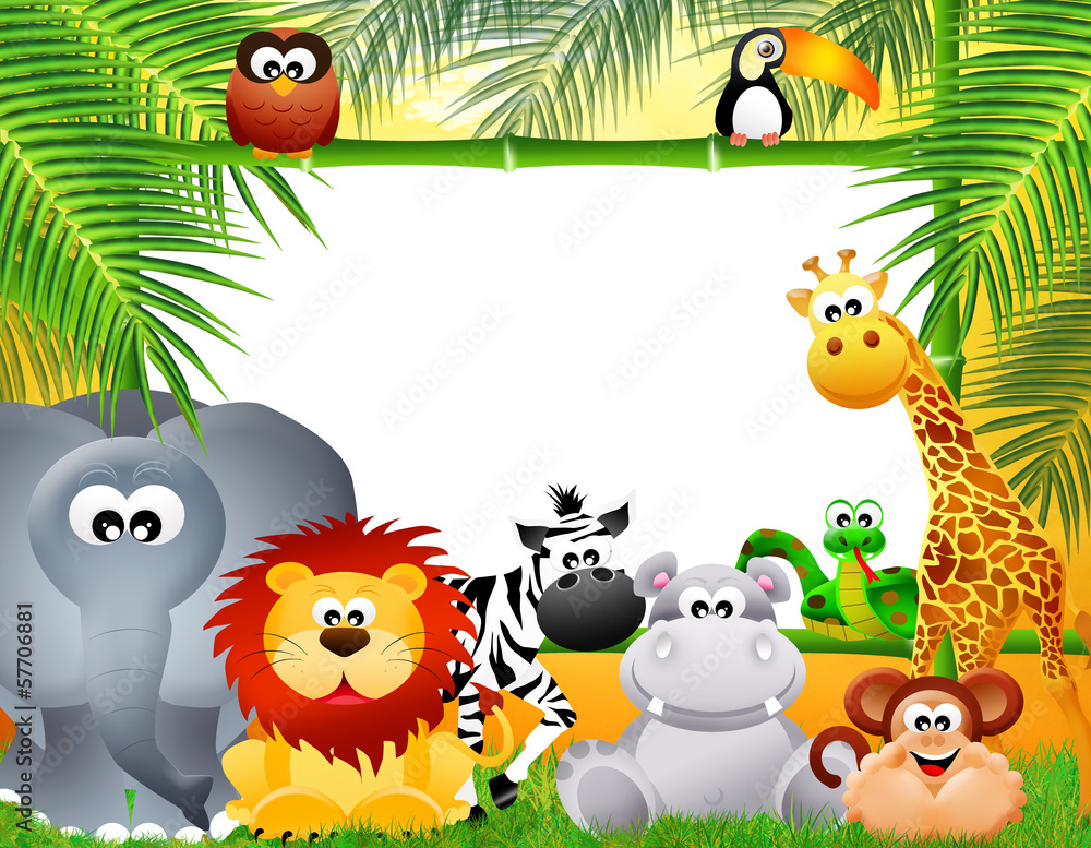 Naklejka premium wild animals with frame bamboo