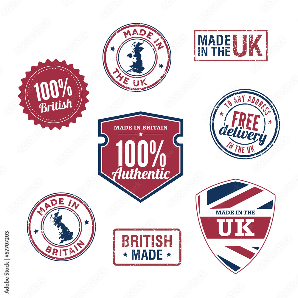 UK stamps and badges
