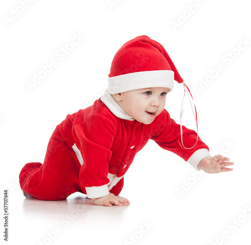 crawling baby in Santa clothes