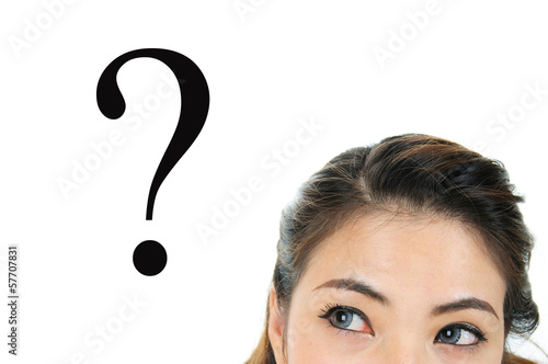 Thoughtful woman with question mark