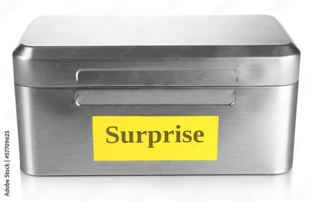 Silvery box with surprise isolated on white Silvery box with surprise isolated on white