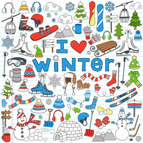 Winter Fun Back to School Notebook Doodles- Vector Illustration