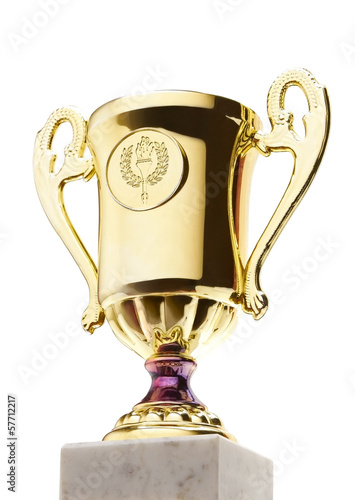 Gold trophy cup isolated on white background