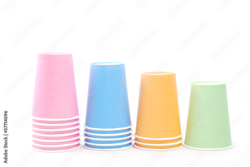 Arrangement of recycling paper glasses on white background Arrangement of recycling paper glasses on white background