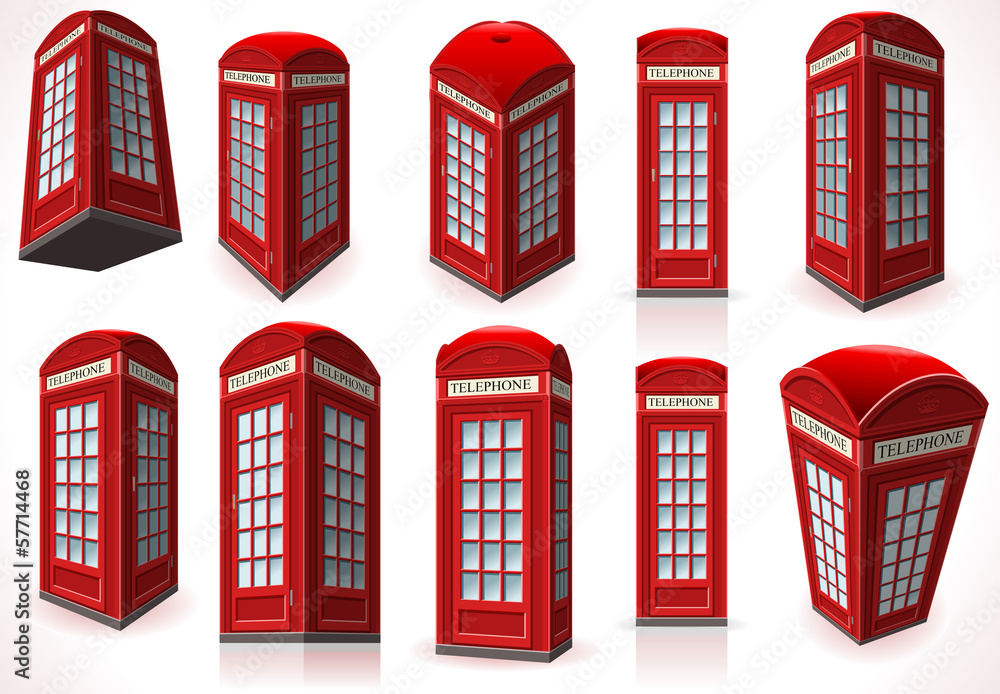 Fototapeta premium Set of English Red Telephone Cabin