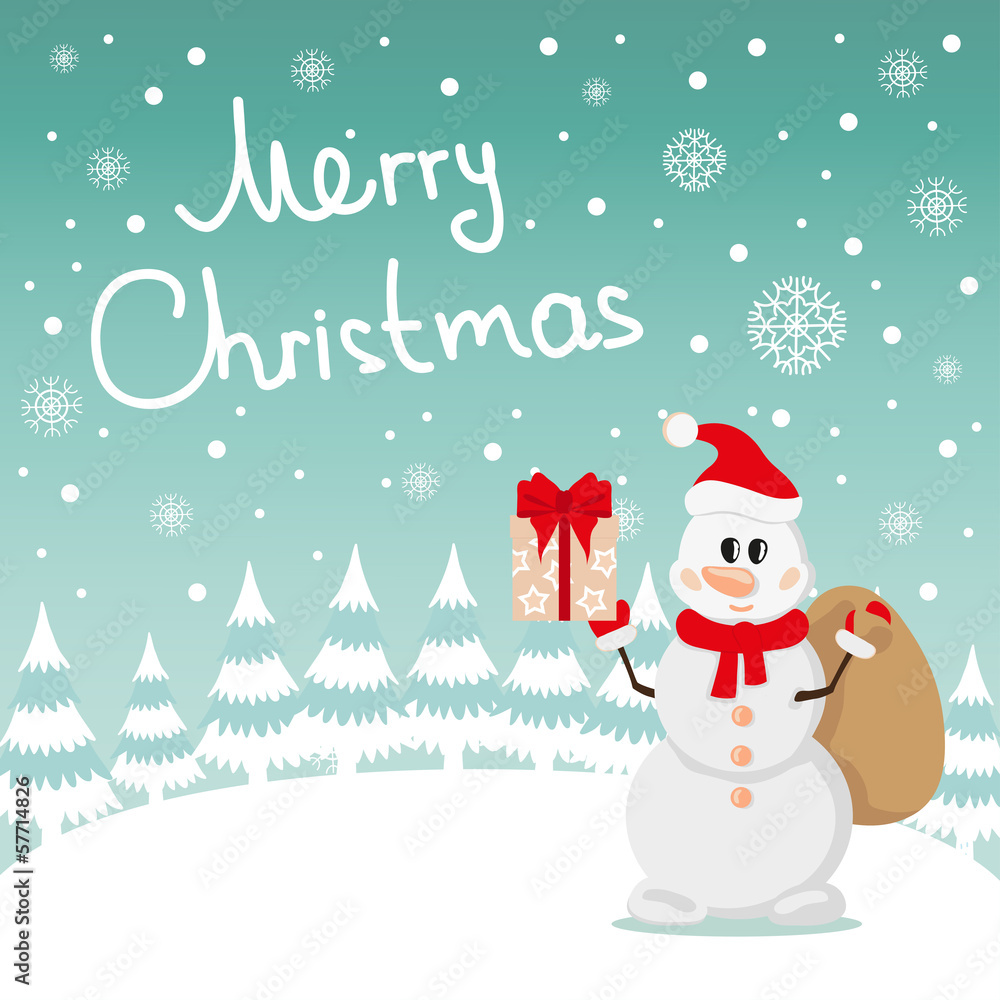 Postcard Snowman and snow Postcard Snowman and snow