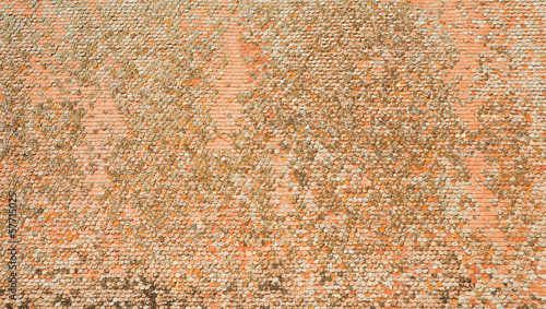 Large shingle texture with ancient shingles on a roof structure photo