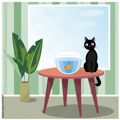 Naughty cat watching fish