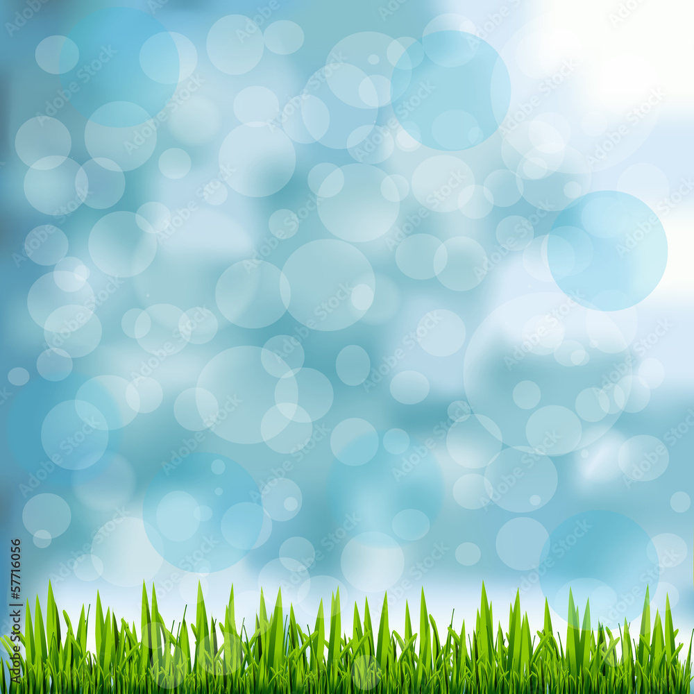 Grass Border On Natural Blue Background