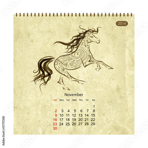 Calendar 2014, november. Art horses for your design