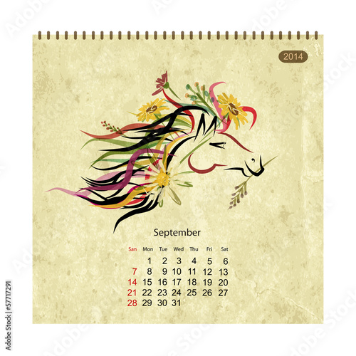 Calendar 2014, september. Art horses for your design