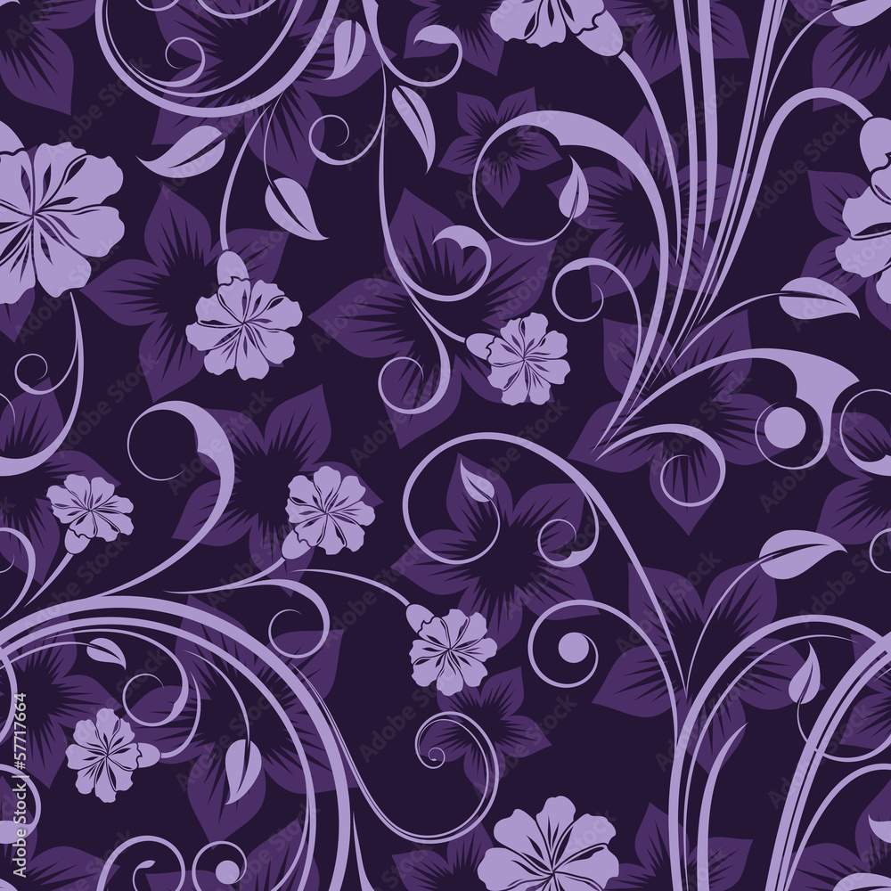 Seamless floral purple flower vector pattern. Seamless floral purple flower vector pattern.
