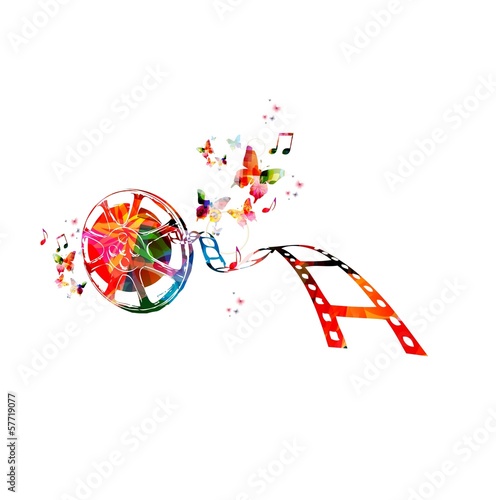 Colorful vector film strip background with butterflies.