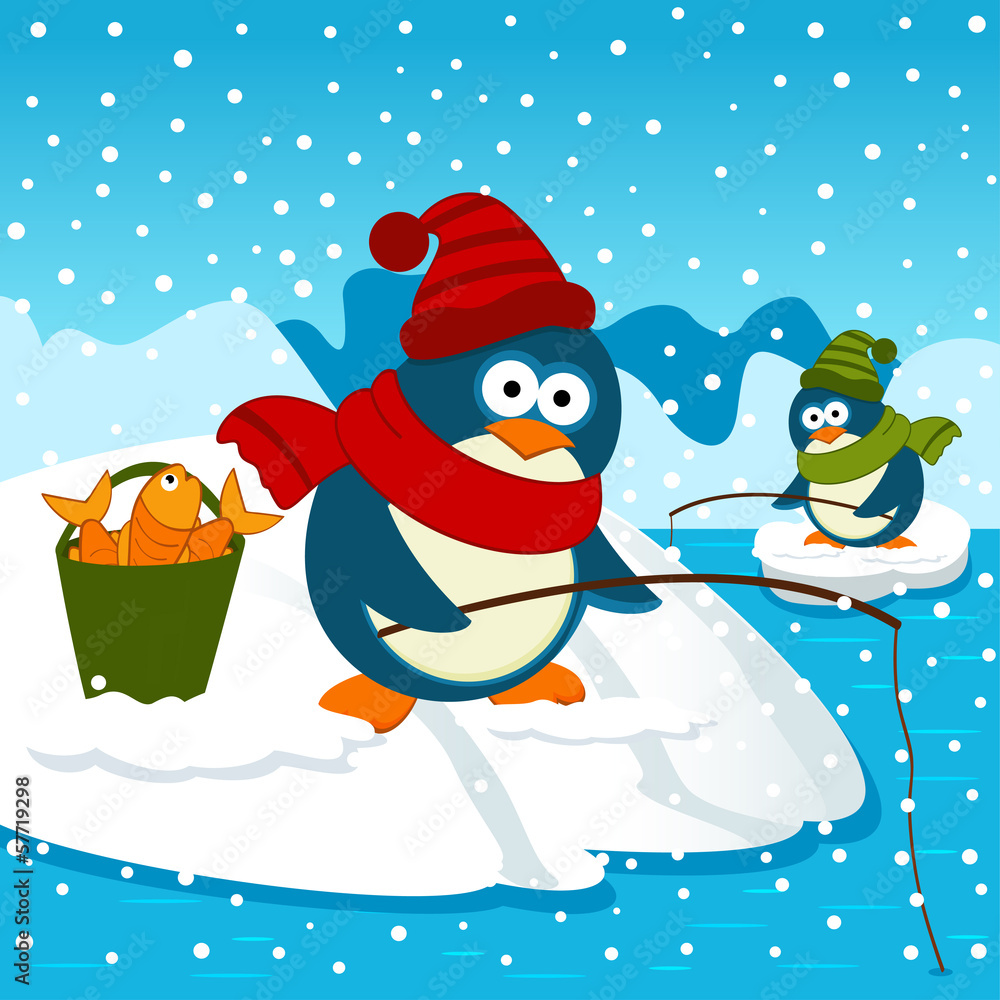 Obraz premium Penguins are on fishing - vector illustration