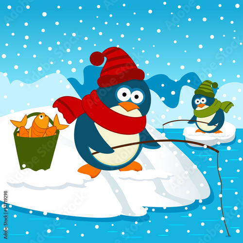 Penguins are on fishing - vector illustration