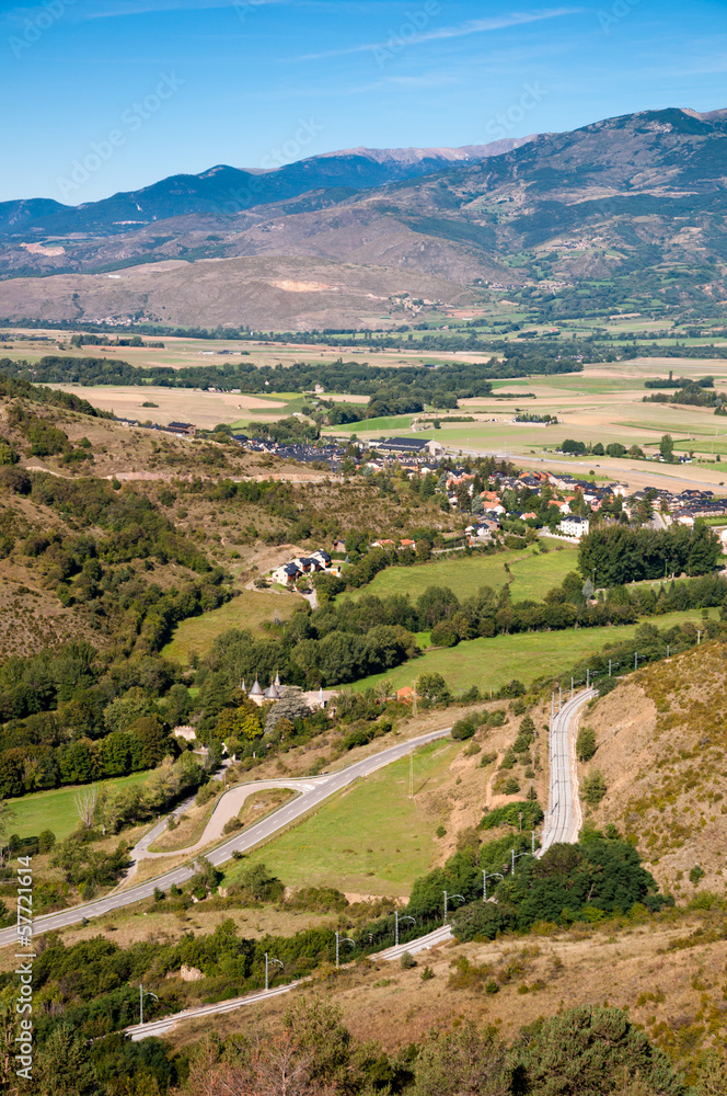 Panoramic view of spanish pirineos and Alp village